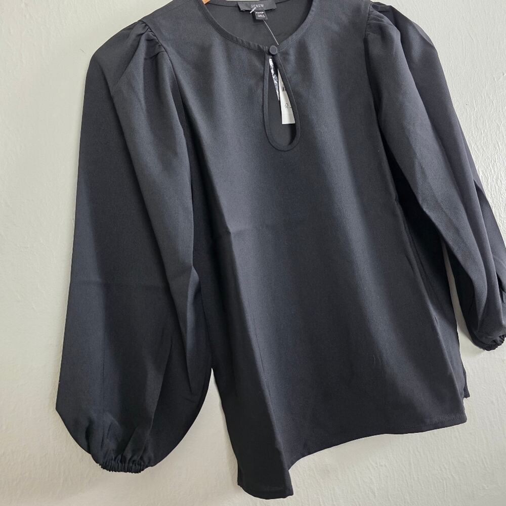 J. Crew Black Puff Sleeve Satin Back Crepe Blouse Top Size XXS Petite XXSP NWT - Picture 7 of 8